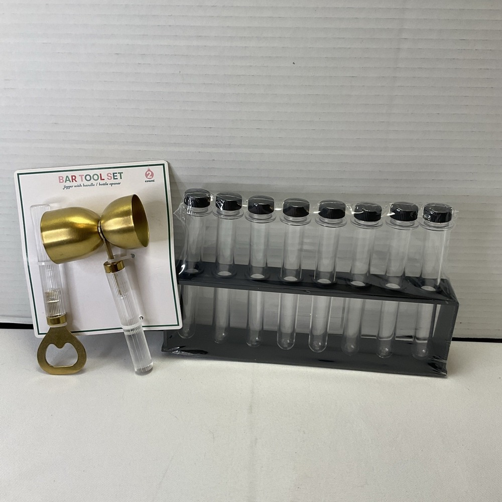 Plastic Test Tube 8 Shoot Glasses W/ 2pc Bar Tool‎ Set